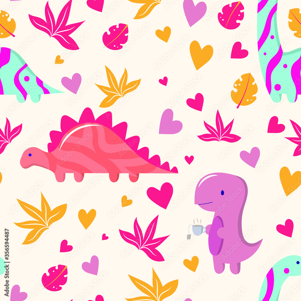 Seamless vector dino pattern for print on fabric, postcard, cases, posters, t-shirts,web,clothes. wallpaper