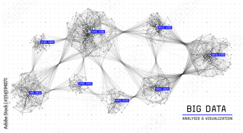 Global data network. Social graph connections. Communication network abstract background. Cluster of connected nodes.