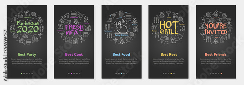 Vertical vector bbq and picnic summer five banners - fresh meat and hot grill