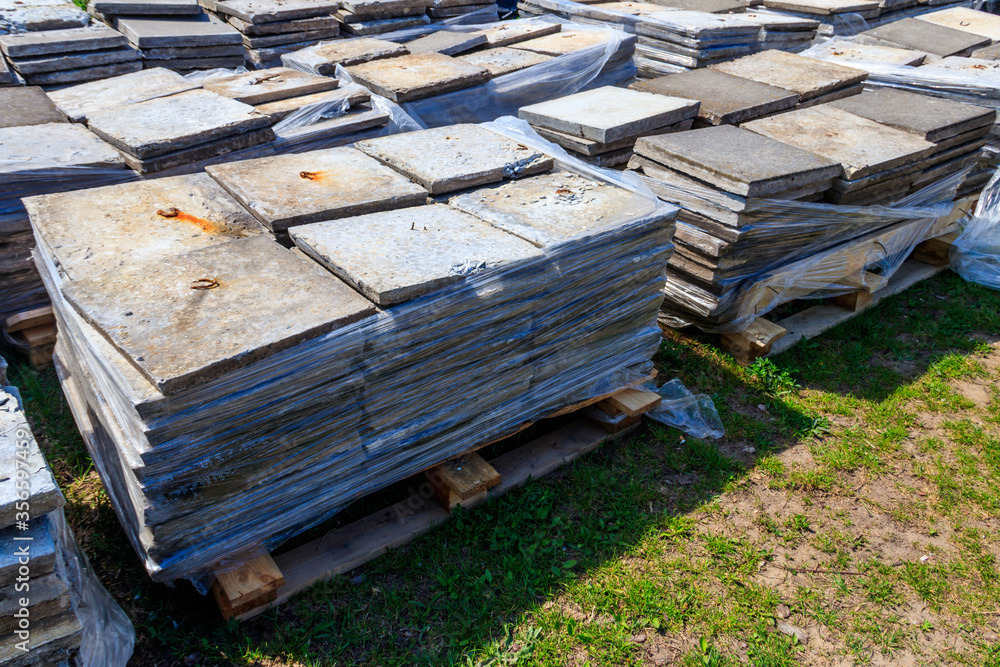 Stacks of paving slabs at construction site Stacks of paving slabs at construction site