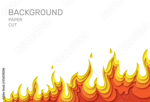 White poster with fire. Layered design in paper style. Place for text. Vector illustration