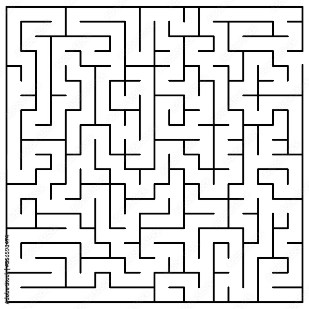 Original Black Labyrinth on White Background - Simple Illustration with a Maze - Pattern for Educational Magazines, Newspapers, Books