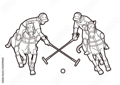 Group of Horses Polo players action sport cartoon graphic vector.