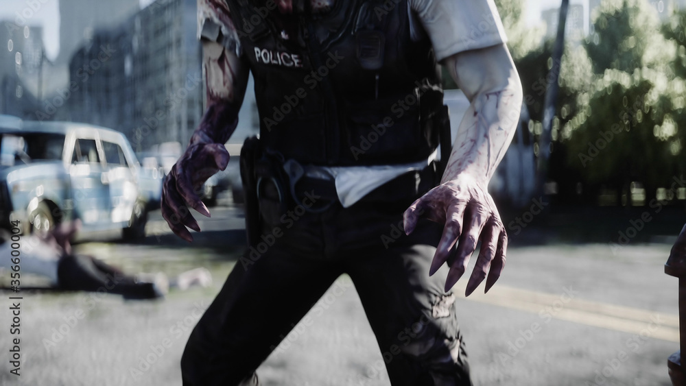 Terrible zombie in destroyed city. Zombie apocalypse concept. 3d rendering. Terrible zombie in destroyed city. Zombie apocalypse concept. 3d rendering.