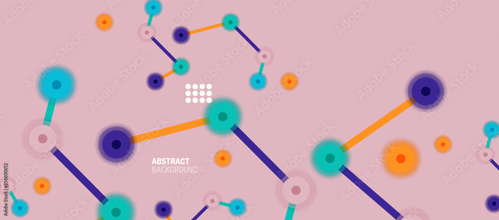 Flat style geometric abstract background, round dots or circle connections on color background. Technology network concept. Flat style geometric abstract background, round dots or circle connections on color background. Technology network concept.