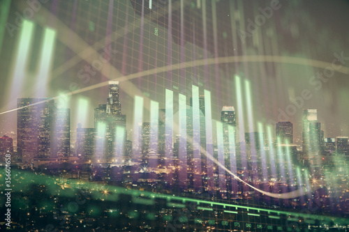 Wallpaper Mural Forex chart on cityscape with tall buildings background multi exposure. Financial research concept. Torontodigital.ca