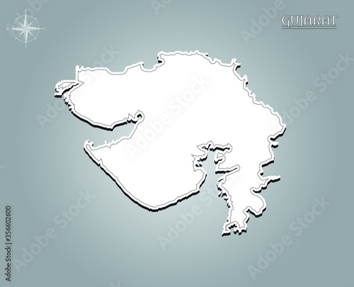 GUJARAT map , indian state map black out line with paper cutting on white gradient background map of india copy space illustratuion