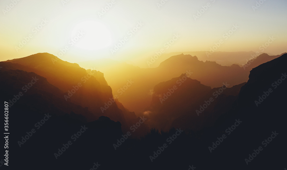 Sunrise on Pico do Arieiro, third heighest mountain of Madeira island, Portugal