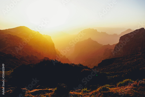 Sunrise on Pico do Arieiro  third heighest mountain of Madeira island  Portugal