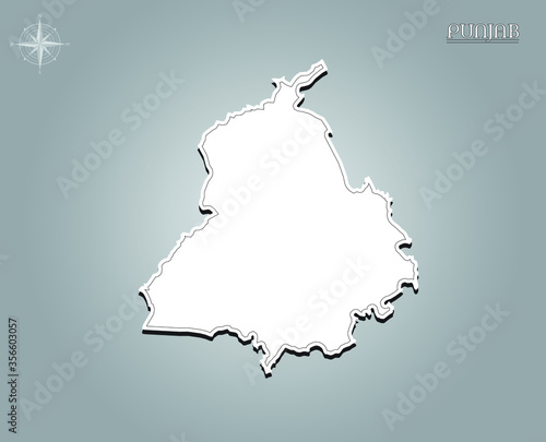PUNJA map , indian state map black out line with paper cutting on white gradient background map of india copy space illustratuion