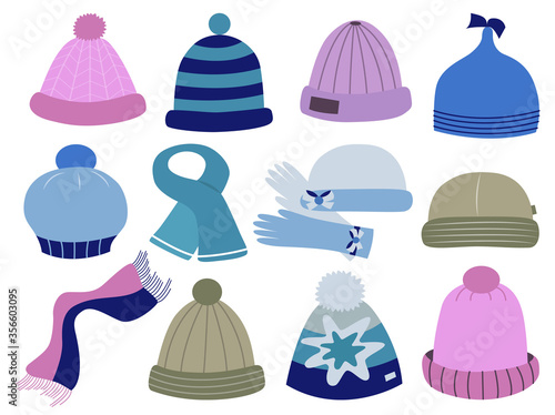 Collection of fashionable caps (vector illustration).