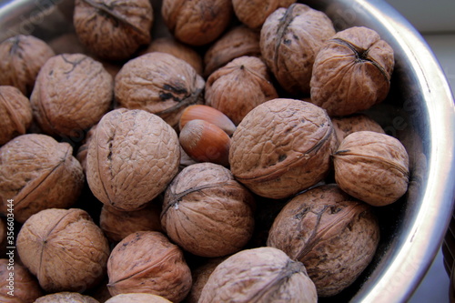 cluster of walnuts in the market stock photo