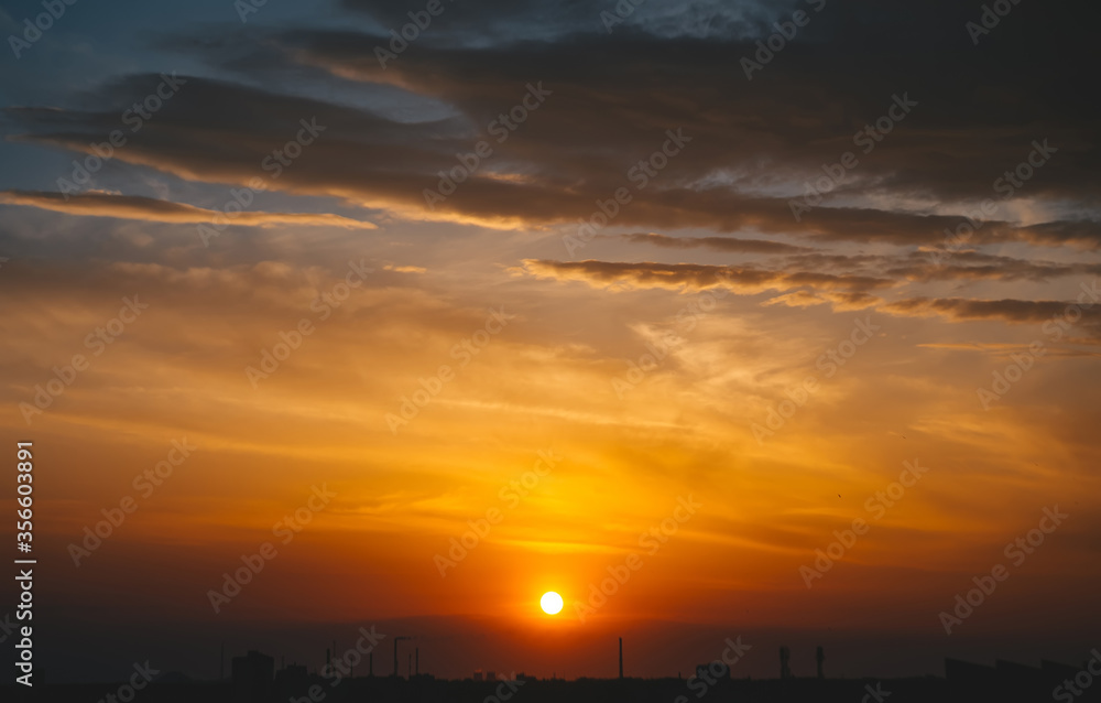 Sunset over city of Gomel, Belarus