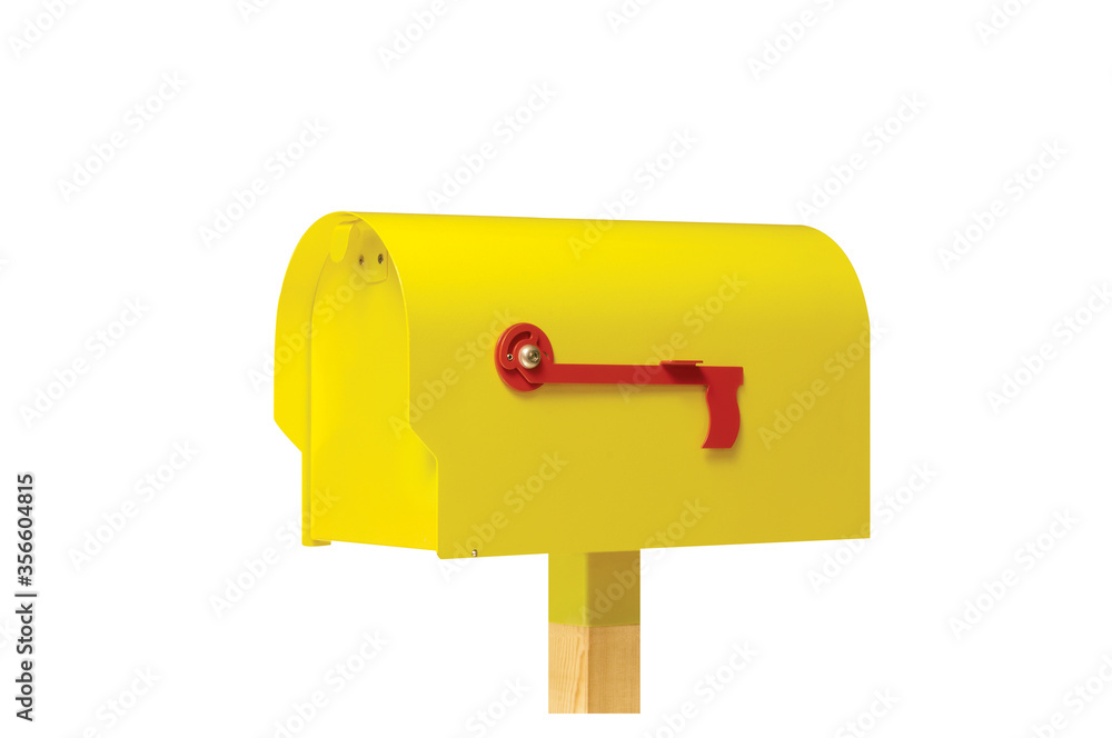 isolated yellow american style mail box