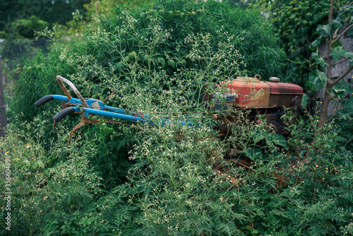 An abandoned walking tractor