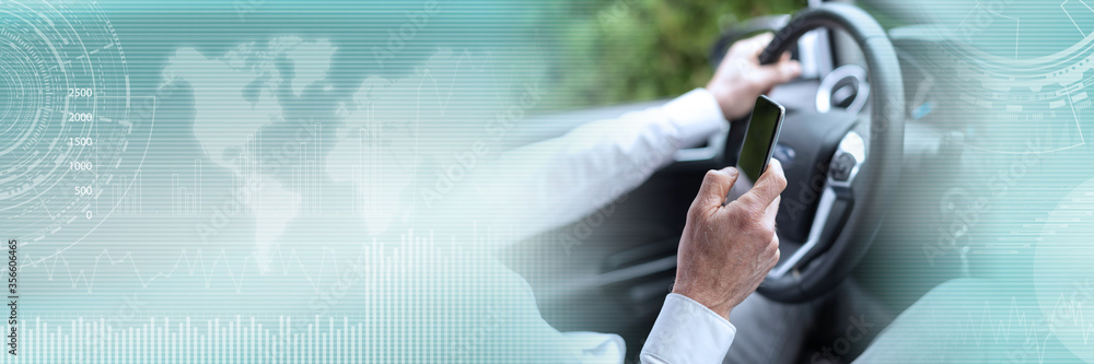 Using mobile phone while driving; panoramic banner