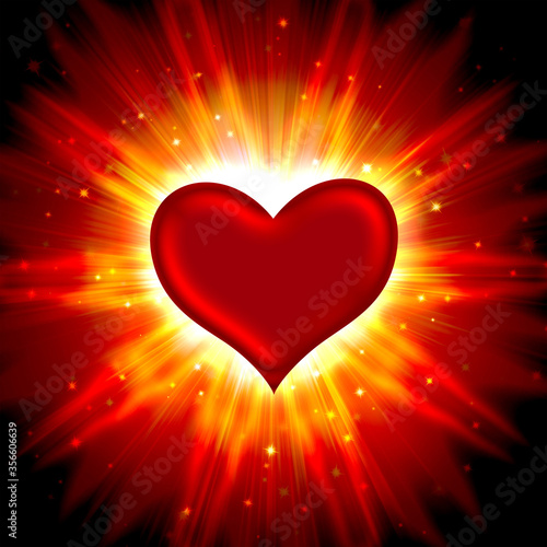 red heart with rays on a black