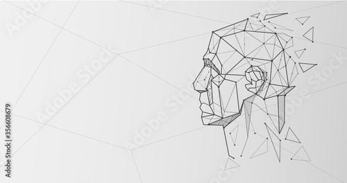 Creative illustration of man head over geometric background