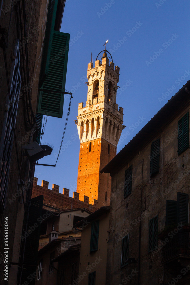 views of old siena italy at sunset