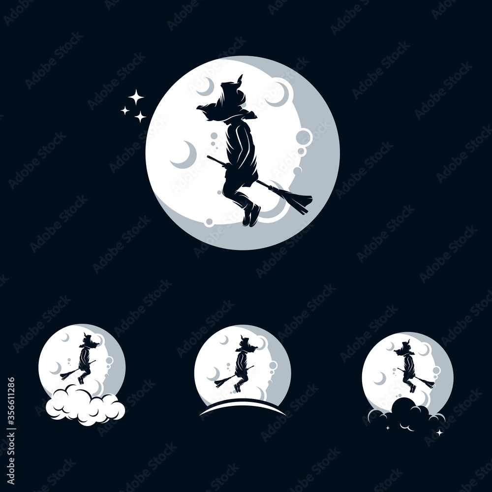 Little Witch logo template with moon