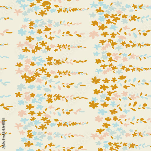 Floral vector seamless pattern. Simple stylized flowers and leaves background...