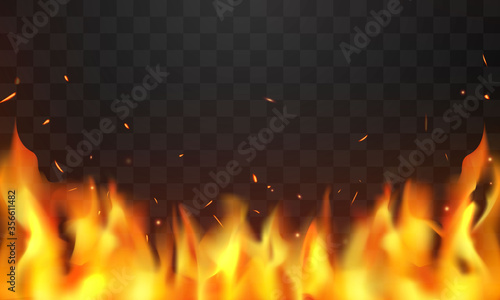 Burning red hot sparks realistic fire flames
