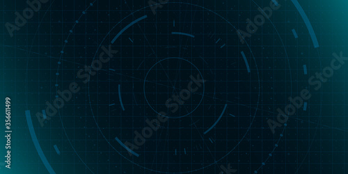 Obraz na płótnie HUD dark blue background with grid, dots and circle element. Design for science theme, artifical intelligence, neural network and hi-tech. Vector w salonie