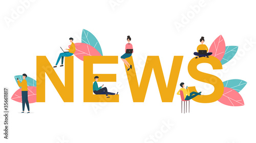 People standing near big letters and using phones