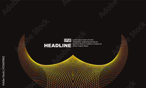 Golden particles lines, open wings and flying lines abstract graphics.
