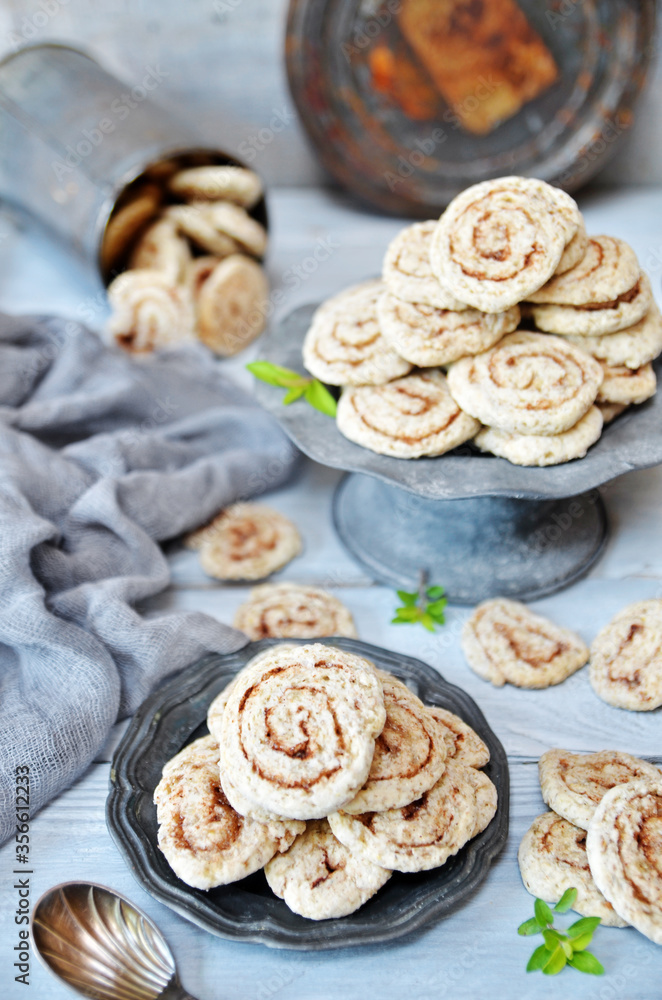 Round cinnamon cookies on a light background Round cinnamon cookies on a light background