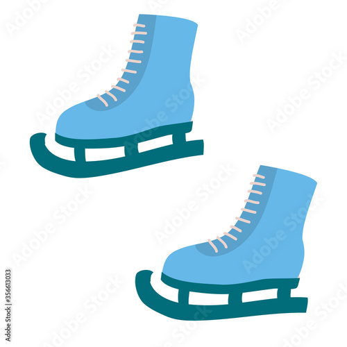 pair of blue skates for ice skating, flat, isolated object on a white background, vector illustration,