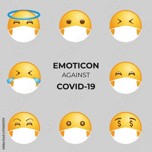 Social media emoticon using masker when virus disease or Covid-19. This vector tribute for fronline of Covid-19, A doctor and a nurse. Vector illustration part 1