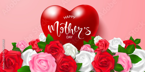 Modern illustration of happy mother s day with roses and heart  vector illustration for cards  banners  tickets