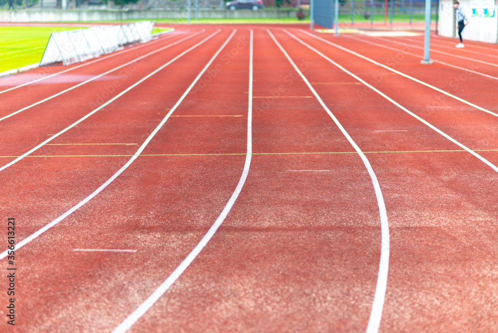 Stadium red runway.Close up.Outdoor image.