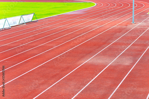 Stadium red runway.Close up.Outdoor image.