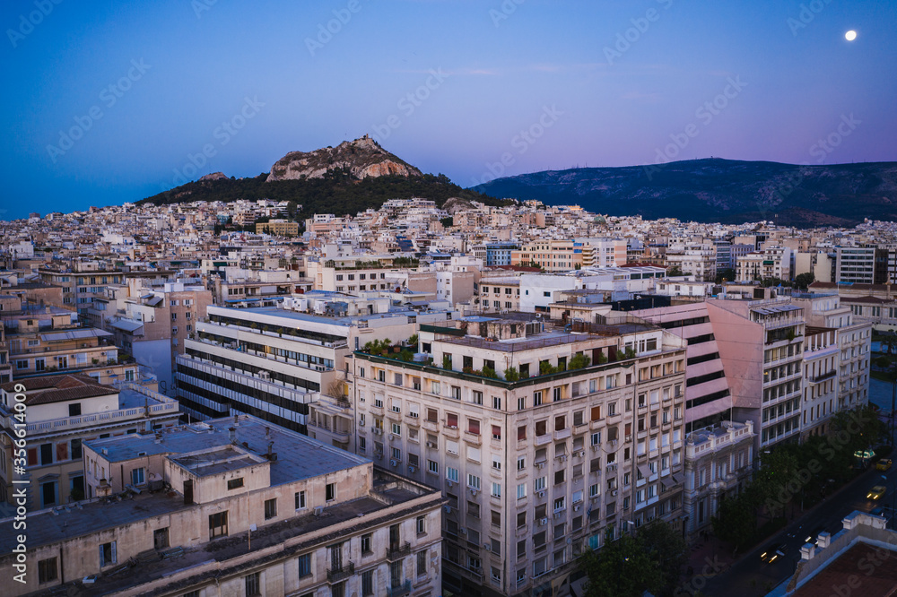 Athens city panoramic view at twilight time, Greece