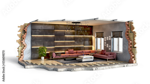 Fototapeta Naklejka Na Ścianę i Meble -  Part of living room ripped out from interior, 3d illustration