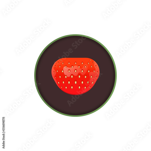 Strawberry Icon. Red berry in a circle. Design element for the packaging of chewing gum, ice cream, sweets and desserts.