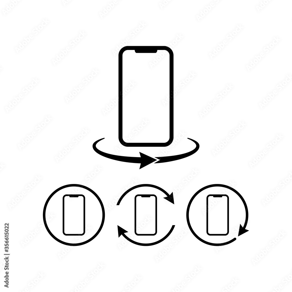 Rotate smartphone icon set or cell phone 360 degrees. Mobile screen rotation on isolated white background. Eps 10 vector Rotate smartphone icon set or cell phone 360 degrees. Mobile screen rotation on isolated white background. Eps 10 vector