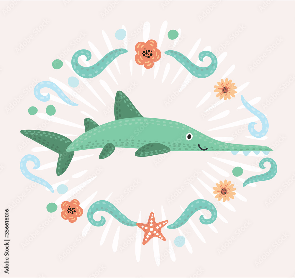 Obraz premium Saw fish marine character vector cartoon illustration