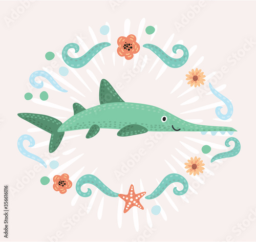 Saw fish marine character vector cartoon illustration