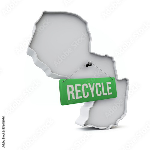 Paraguay 3D map with green recycle sign. 3D Rendering