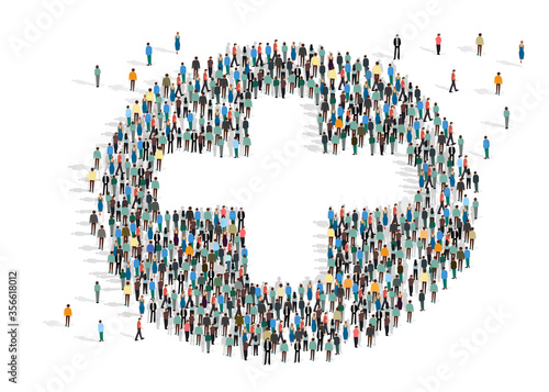Medical humanitarian aid. Cross made by crowd of people on white background, vector illustration in flat style