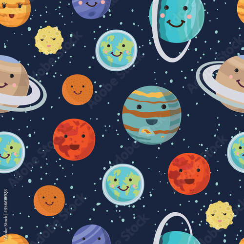 pattern of the planets of the solar system. Bright beautiful smiling planet. Vector illustration