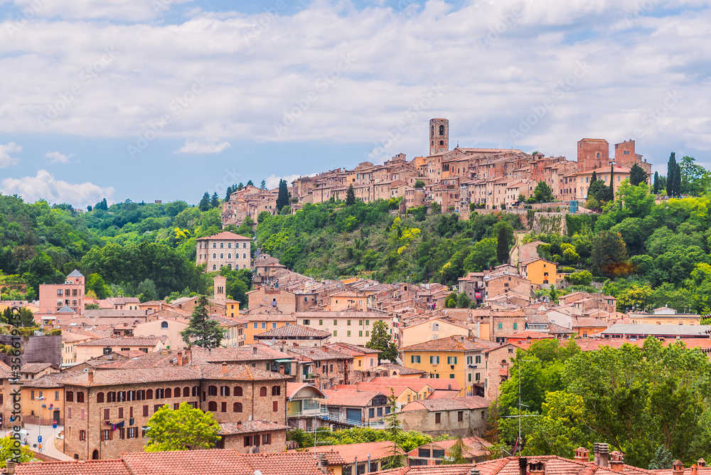 City of Colle di Val d'Elsa, Tuscany, Italy, panorama of the medieval village perched on the hill