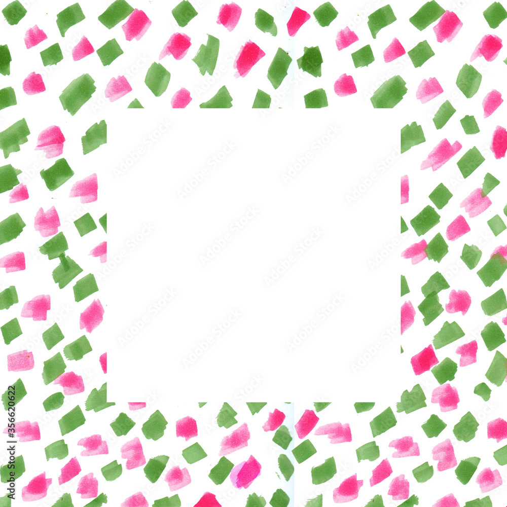 Abstract pink, green dots on a white background. Wedding, valentines invitation card.