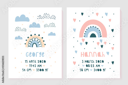A set of children's posters, height, weight, date of birth.