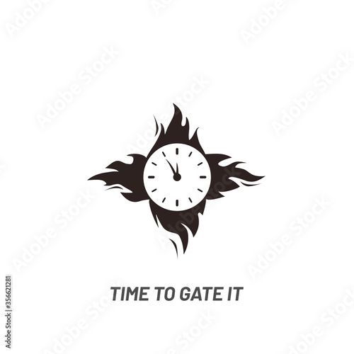 Clock in fire. Time logo - vector. Burning wall watch with flames isolated on white background in flat vector illustration.