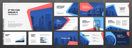 Business powerpoint presentation templates set. Use for modern keynote presentation background, brochure design, website slider, landing page, annual report, company profile.