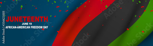 Juneteenth Freedom Day. 19 June African American Emancipation Day. Annual American holiday. Black, red, and green banner or header background with lettering. Vector illustration.